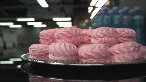 Soft Pink Marshmallows Presented on Table Stock Footage 310139177