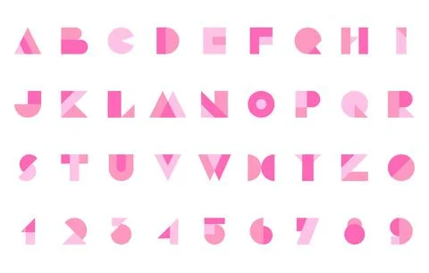 Soft Pink Modular Alphabet and Number Typeface with Gradient Geometric Lett.. Ilustração Stock