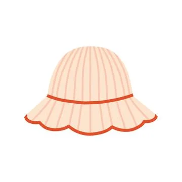 Soft pink pleated panama sun hat with red trim vector illustration. Summer Stock Illustration