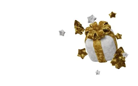 A soft plush-style Christmas composition with a gold Christmas tree, blue Stock Illustration