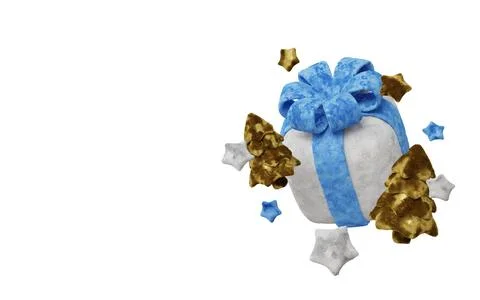 A soft plush-style Christmas composition with a gray Christmas tree, blue Stock Illustration