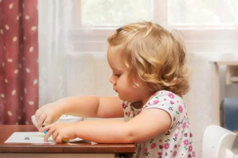Soft portrait of two years blond kid, girl Stock Photos