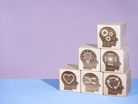 Soft power concept as DIGITAL, THINKING and MANAGEMENT symbols on wood blocks Stock Photos