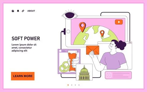 Soft power. Global connectivity and cultural exchange. Digital platform Stock Illustration