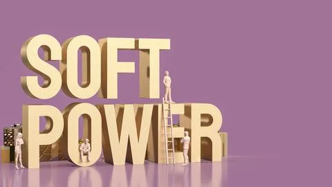 The soft power text for ntity to influence others concept 3d rendering Stock Illustration