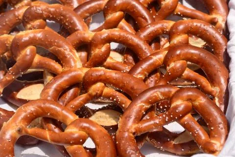 Soft pretzels with salt Stock Photos