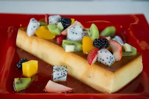 Soft pudding mixed fruit Stock Photos