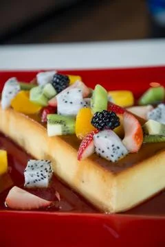 Soft pudding mixed fruit Stock Photos