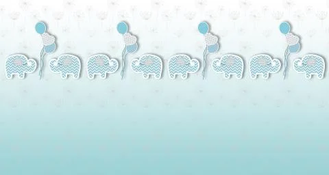 Soft purist blue gradient blur wallpaper and cartoon elephant calf. Stock Illustration