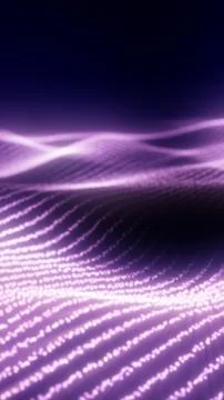 Soft purple glowing wave landscape made of luminous dots, forming a futuris.. Stock Illustration