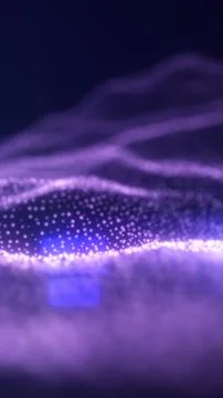 Soft purple particle waves flowing across a dark background, creating a fut.. Illustrazione stock
