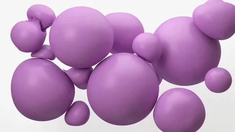 Soft purple spheres float and merge on white background Video stock 333114348