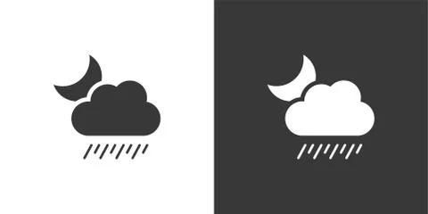 Soft rain, cloud and moon. Isolated icon on black and white background. Weath Stock Illustration