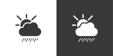 Soft rain, cloud and sun. Isolated icon on black and white background. Weathe Stock Illustration