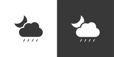 Soft rain, moon and cloud. Isolated icon on black and white background. Weath Stock Illustration