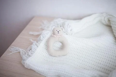 Soft rattle is handmade on white background Foto stock