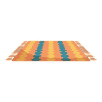 Soft rectangular carpet with orange, yellow and teal zigzag pattern and tasse Illustrazione stock