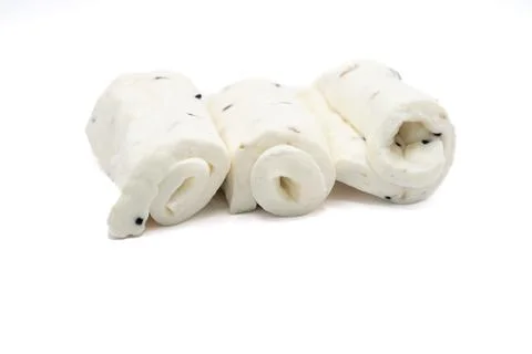 Soft rolled cheese pieces isolated on white background healthy dairy food Stock Photos