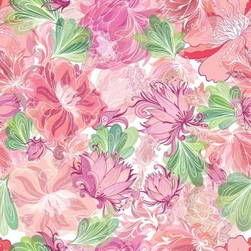 Soft Romantic Vector Pattern with Lily and Lotus Flowers Stock Illustration