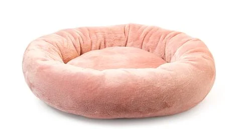 Soft round plush pet bed Stock Photos