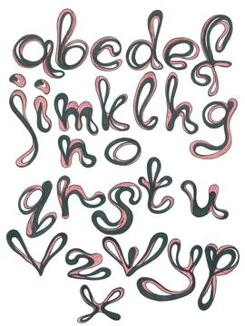 Soft rounded black and pink font with long curved loops Stock Illustration