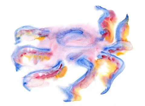 Soft rounded translucent watercolor-blue octopus with solar tentacles Stock Illustration