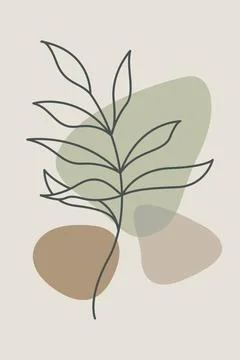 Soft Sage Green Botanical Leaf Illustration with Neutral Shapes Stock Illustration