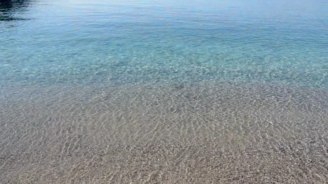 Soft sea waves on sandy coast. Foamy ocean waves breaking on shore. Stock Footage 142767347