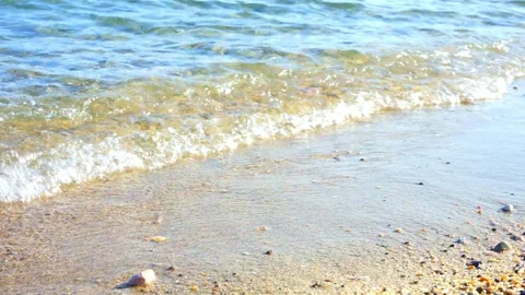 Soft sea waves splaching on sandy beach Stock Footage 233543226