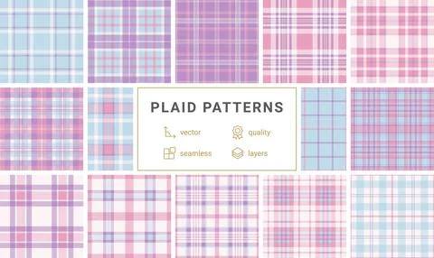 A soft, seamless tartan pattern in light blue and lavender hues. This classic Illustrazione stock