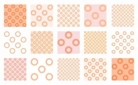 Soft, seamless vector patterns in Peach Fuzz, featuring rings and circles in  Stock Illustration