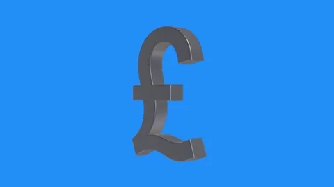 Soft silver briatain pound sign spinning animation seamless loop on blue Stock Footage 83642806