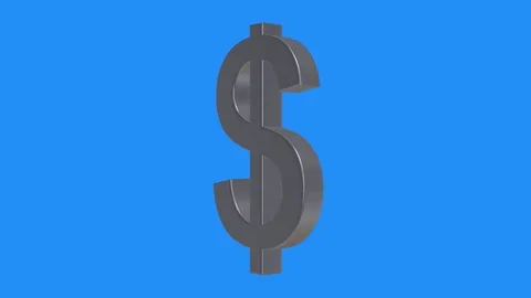 Soft silver Dollar sign spinning animation seamless loop on blue background - Stock Footage 83626971