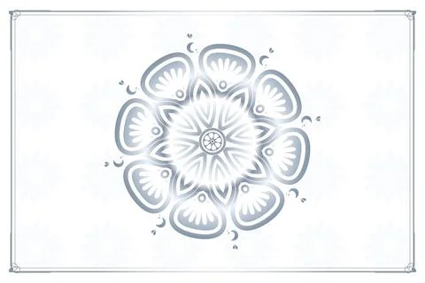 Soft silver floral mandala is centered on a white background with faint rep.. Иллюстрация