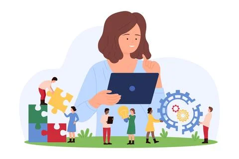 Soft skills development concept, emphasizing teamwork and communication. イラスト素材
