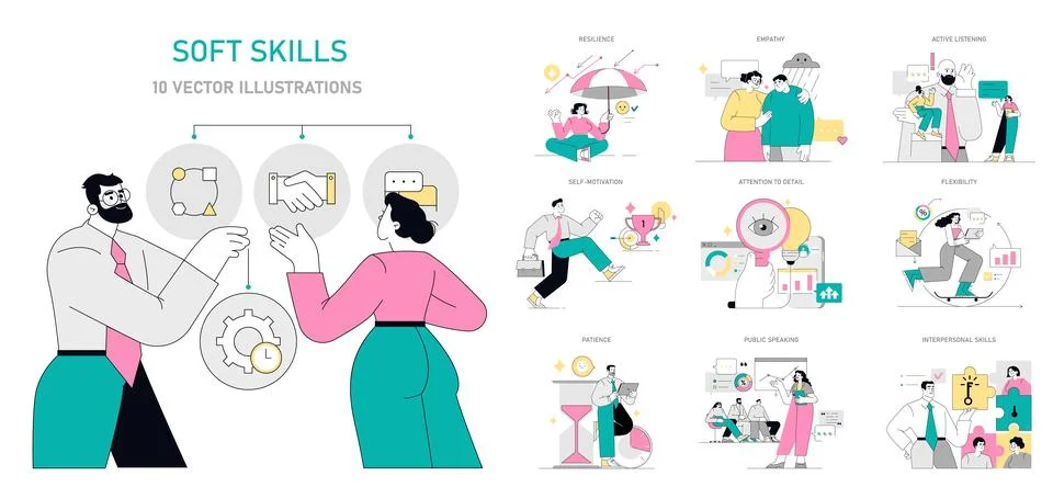 Soft Skills Flat Vector illustration. Stock Illustration