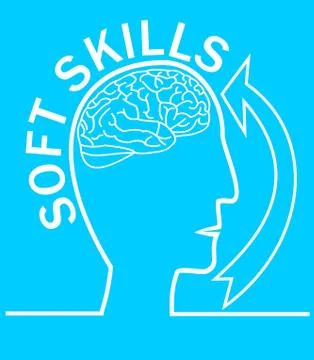 Soft skills presentation template with human head outline silhouette, brain Stock Illustration