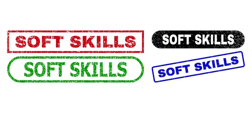 SOFT SKILLS Rectangle Stamp Seals with Grunged Style Stock Illustration