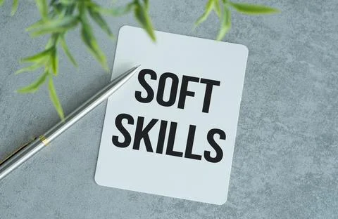 Soft Skills text on paper notepad, gray background Stock Photos