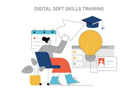 Soft Skills Training. Flat Vector Illustration 스톡 일러스트