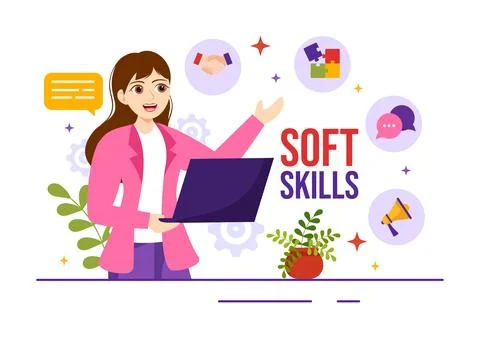 Soft Skills Vector Illustration of Office Workers Empathy, Communication, I.. Stock Illustration