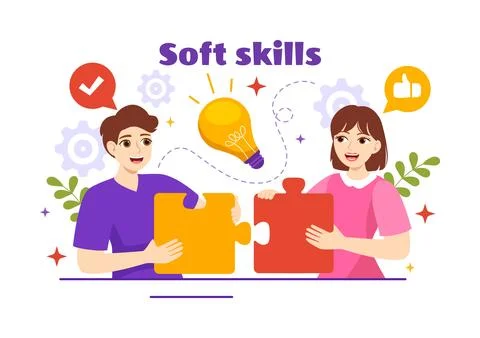 Soft Skills Vector Illustration of Office Workers Empathy, Communication, I.. Stock Illustration