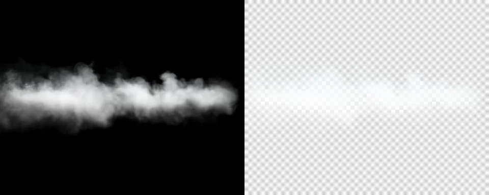 Soft smoke trail floating on transparent background with realistic fog texture Illustrazione stock
