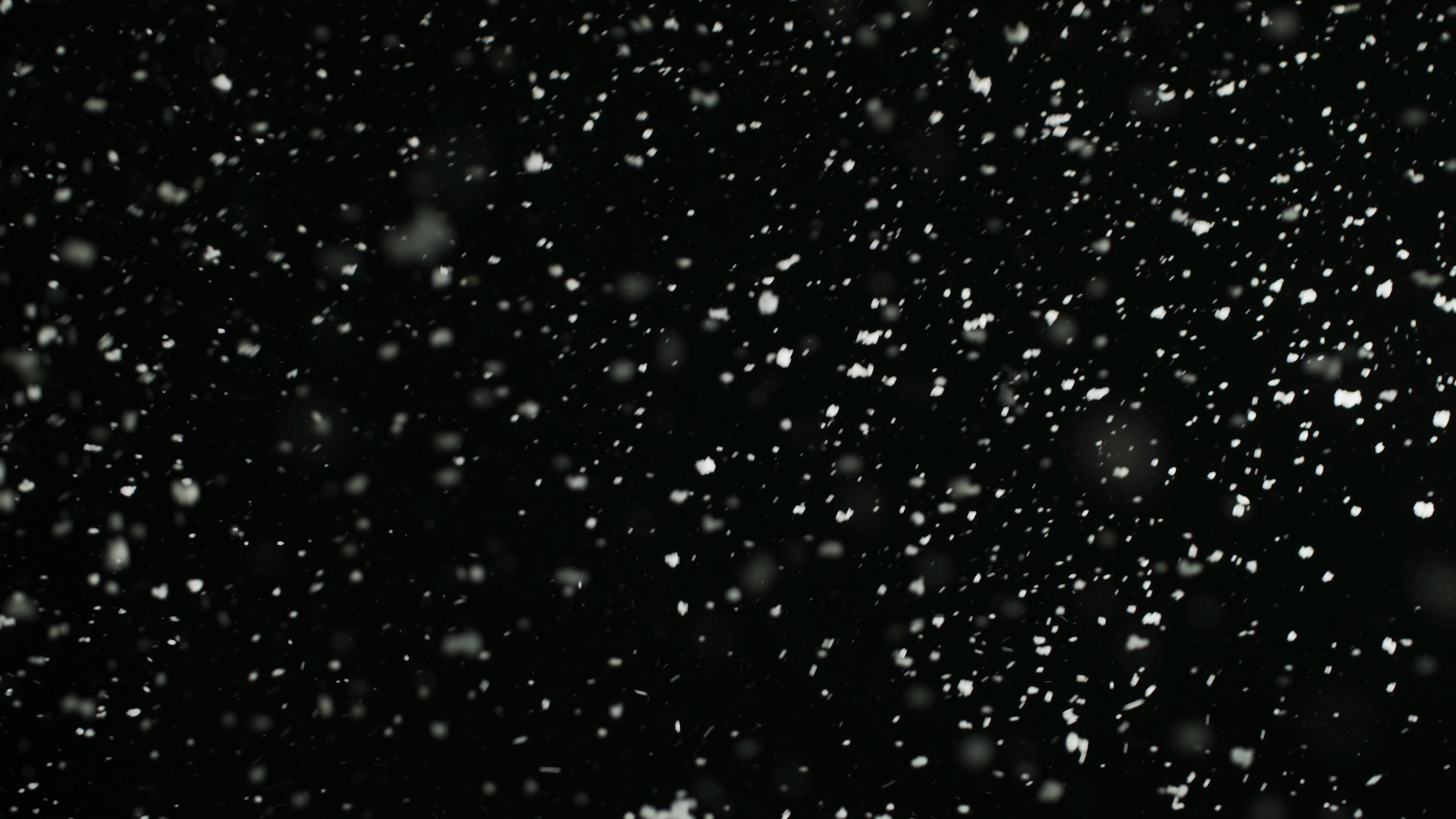 Snowflakes falling down on black background, heavy snow flakes