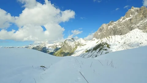 Soft Snow Layers and Dramatic Alpine Rocks in the Winter Quiet of Hfats Mount Stock Footage 308941527
