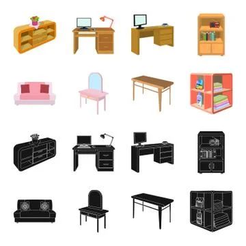 Soft sofa, toilet make-up table, dining table, shelving for laundry and 스톡 일러스트