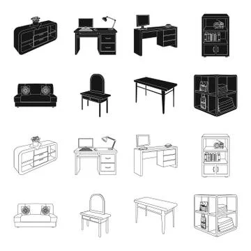 Soft sofa, toilet make-up table, dining table, shelving for laundry and Stock Illustration