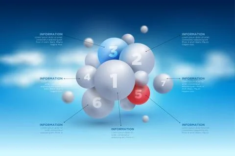 Soft sphere infographics on cloudly blue sky. Illustrazione stock