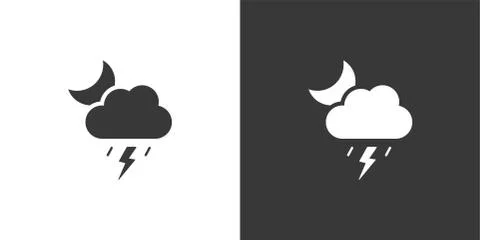 Soft storm, cloud and moon. Isolated icon on black and white background. Weat Stock Illustration