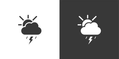 Soft storm, cloud and sun. Isolated icon on black and white background. Weath Stock Illustration